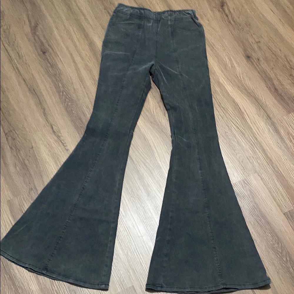Unbranded Grey Super Flare Bell Bottom Pull on Elastic Waist Jeans size S